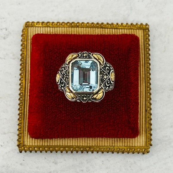 Vintage Sterling Silver 18k Gold Swiss Blue Topaz Statement Ring poss Krementz - Picture 2 of 14